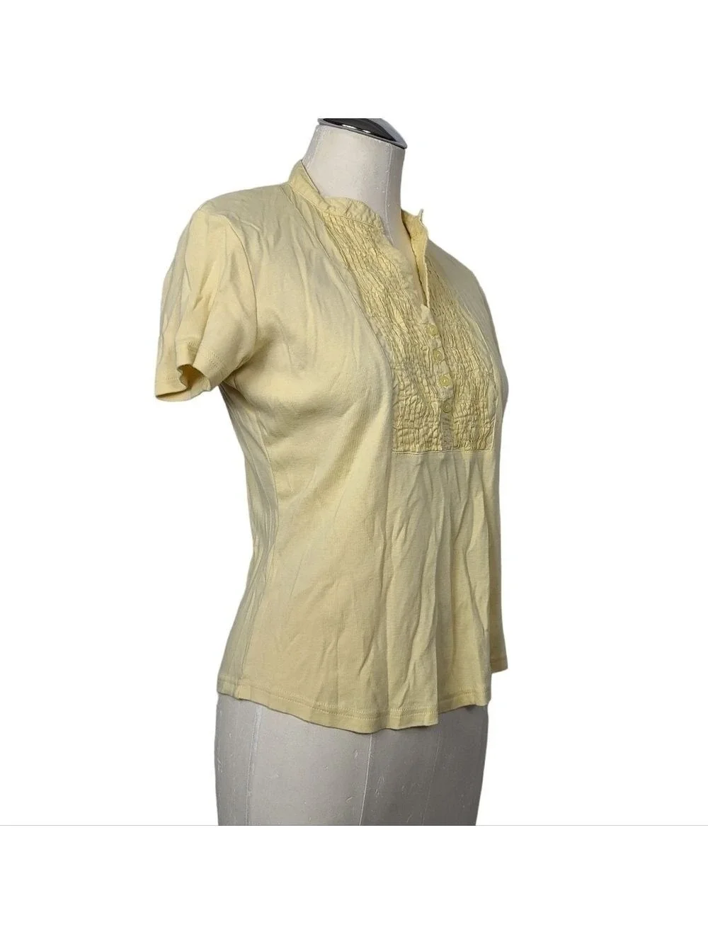 Talbots Light Yellow Pleated Half Button Down Cotton Shirt S